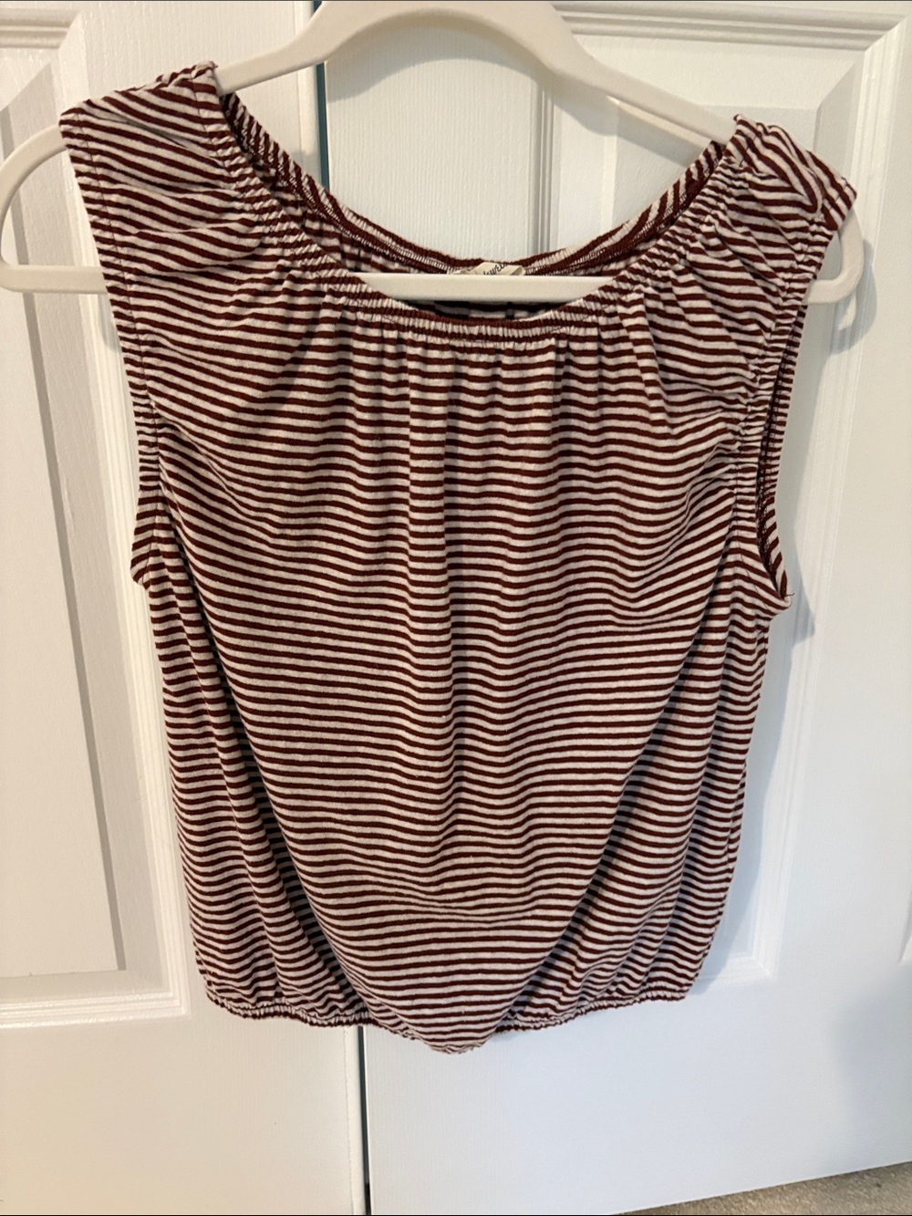 Madewell Brown and White Striped Sleeveless Scoop Neck Tank